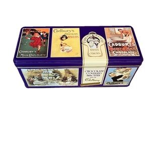 Vtg Cadbury's Chocolate Biscuits Hinged Metal Tin Box Advertising Ads Container